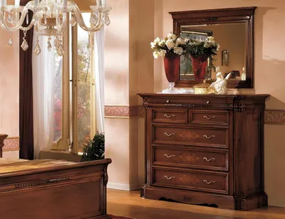 Produktbild von Massivholz Kommode mit Spiegel Sideboard Kommoden Set Italienische Möbel 2tlg.