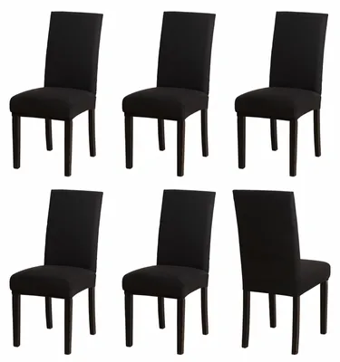 Imagen del producto de Juego de 6 fundas elásticas negras para sillas, fabricadas con Elasthan lavable, ideales para cocina y eventos