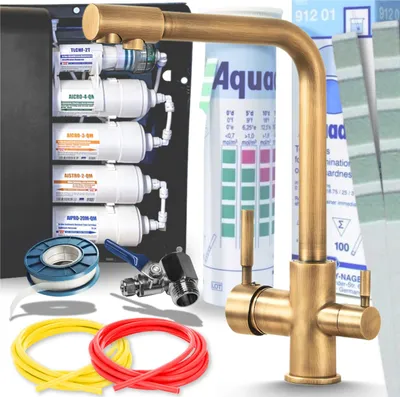 Produktbild von Ari Venom 1 3-Wege Küchenarmatur Messing Antik mit 5-Stufen Wasserfiltersystem Untertisch Trinkwasserfilter