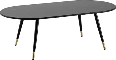 Zdjęcie produktu dla Stolik kawowy FineBuy 120 x 60 x 41,5 cm, czarny, imitacja marmuru, metalowa konstrukcja, owalny stolik do salonu, duży stolik pomocniczy