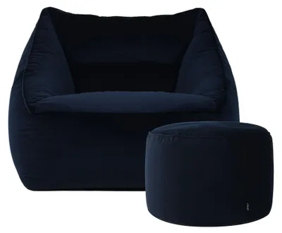 Produktbild von Icon Natalia Samt Sitzsack Sessel und Sitzpuff mit Füllung, Blau