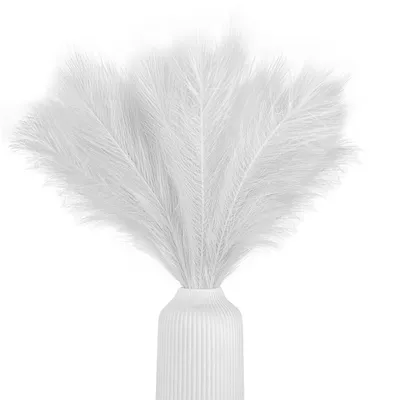 Produktbild von Pampasgras künstlich, klein, Farbe schneeweiß, 5 Stiele, 55 cm Länge, künstliches Pampasgras Wohnzimmer, Trockenblumen für Schlafzimmer, Hochzeit, Boh