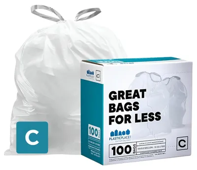 Productafbeelding van Plasticplace Simplehuman afvalzakken met trekkoord, code C, 10-12 liter, wit, 10 stuks
