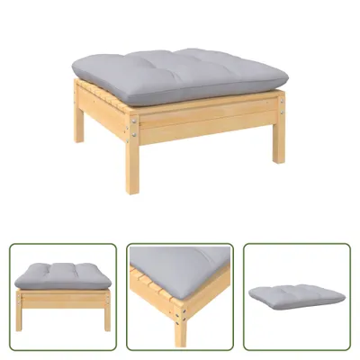 Produktbild von The Living Store Gartenhocker mit Grauem Kissen Massivholz Kiefer