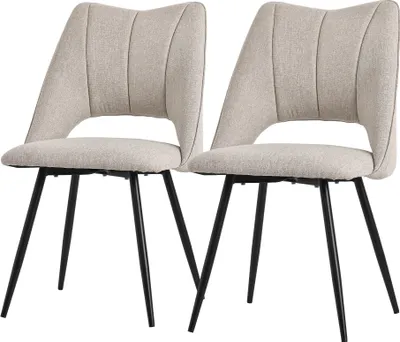 Produktbild von ML-Design Esszimmerstühle 2er Set Beige, Sitzfläche aus Polyester mit schwarzen Metallbeinen, Küchenstühle mit Rückenlehne