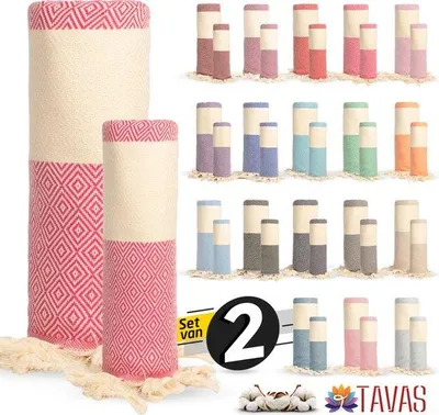 Produktbild von Unyqoos® Hamamtuch-Set Tavas Rome – 2-teilig: Hamamtuch 100×180 cm & Handtuch 50×90 cm, 100% Baumwolle, Fuchsia, Strand- & Saunatuch, Geschenkbeutel