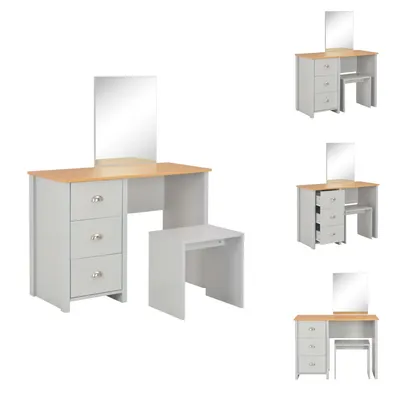Zdjęcie produktu dla vidaXL Toaletka z lustrem i stołkiem szara 104x45x131 cm - Toaletki