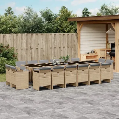 Produktbild von The Living Store 17-tlg. Garten-Essgruppe mit Kissen Beigemischung Poly Rattan