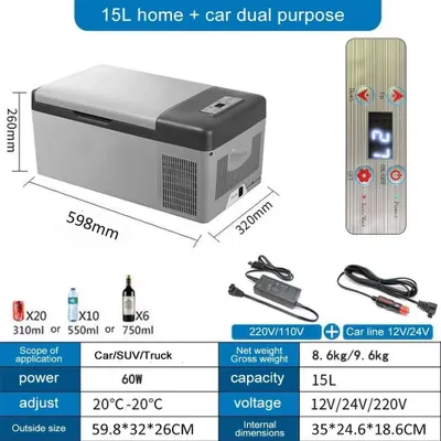 Produktbild von Auto Kühlbox - 15L Kompressor Kühlgerät - 12V/24V/220V - Digitalanzeige - Tragbarer Mini Kühlschrank - Für Auto, Camping und Zuhause