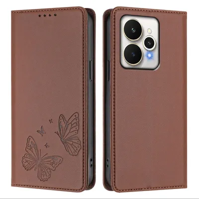 Produktbild von Lederhülle für Realme 15 /Realme 15 Pro 5G, Schmetterling Prägung Leder Brieftasche Schutzhülle mit Ständer Braun