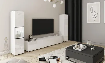 Obrázek produktu pro Moderní obývací stěna Berlin 180 cm bílý lesk do obývacího pokoje