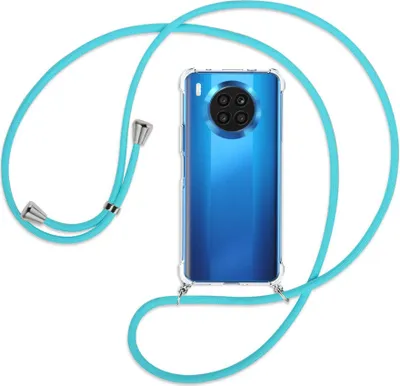 Produktbild von Handykette Backcover-Schutzhülle mit Band (Metall silberfarben) für Huawei nova 8i / Honor 50 Lite - türkis