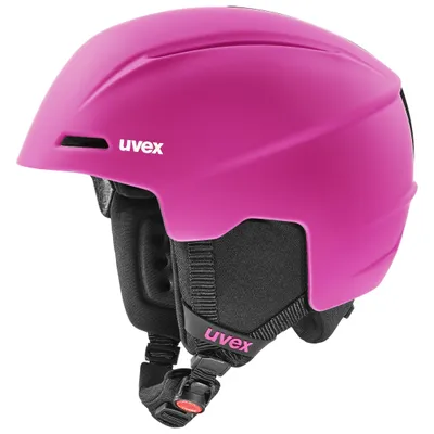 A pink Uvex ski helmet for children.