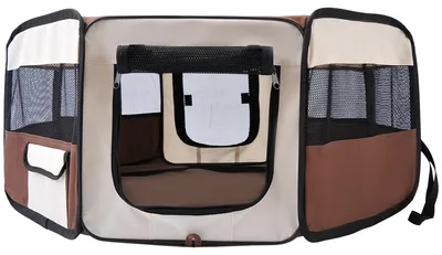 Produktbild von Faltbares, achteckiges Laufgitter/Gehege fš¹r Hunde, Katzen und Kleintiere, aus Oxford-Gewebe und Stahl, ? 90 x 41 cm (H), braun/beige