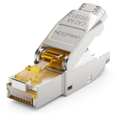 Produktbild von deleyCON 1x CAT 6a Netzwerkstecker RJ45 Werkzeuglos Geschirmt 10Gbit/s Netzwerk Stecker für Rohkabel Verlegekabel Steckverbinder RJ45 Ethernet LAN DSL Patchkabel
