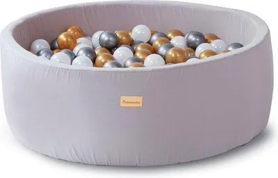 Obrázek produktu pro Dětská sada "Kuličky" – 250 kusů – rozměry 90 x 30 x 90 cm – barvy: zlatá, stříbrná, perleťová – materiál: bavlna a pěna