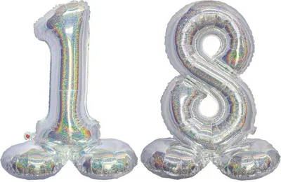 Produktbild von Stehender XL Folienballon Zahl 18 silber holografisch 72 cm 18. Geburtstag