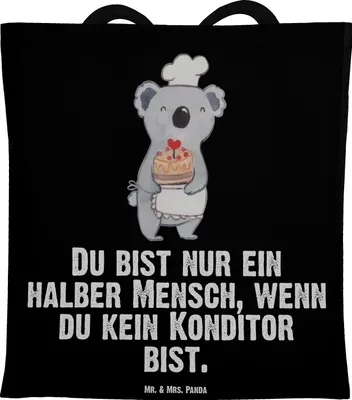 Produktbild von Mr. & Mrs. Panda Uni Tasche Konditor Herz - Schwarz - Geschenk, Beutel, Tote Bag, Spruch, dokumententasche, Bäcker, Lustig, Jutebeutel, Schultasche
