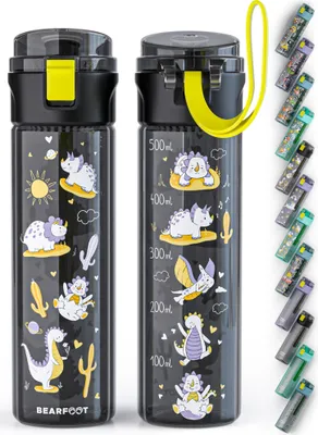 Produktbild von Trinkflasche Kinder, 500ml, leicht - Dinos-schwarz