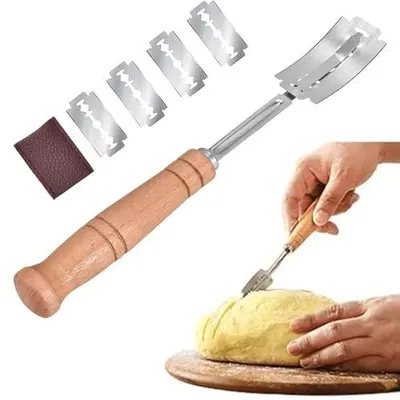 Zdjęcie produktu dla Nóż piekarski do chleba drewniany uchwyt zestaw 5 ostrzy etui