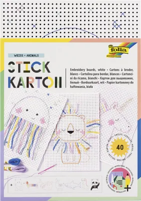 Produktbild von folia Stickkarton "Animals" 175 x 245 mm weiß bedruckt 40 Blatt
