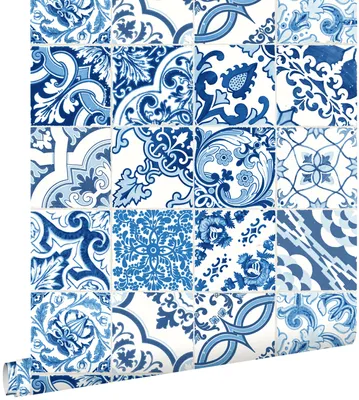 Immagine prodotto di ESTAhome carta da parati effetto di piastrelle blu 53 cm x 10.05 m