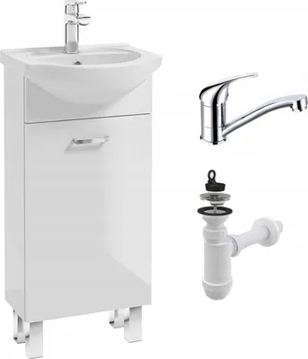 Zdjęcie produktu dla Szafka Łazienkowa z Umywalką 40 x 20 cm Biała Stojąca Bateria Obrot Chrom