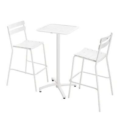 Image de Ensemble table haute de terrasse et 2 chaises en aluminium blanc - Oviala Almada