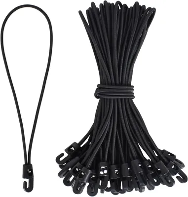 Zdjęcie produktu dla Linki napinające z haczykami, 25 sztuk, 25 cm, do użytku podczas kempingu i w domu