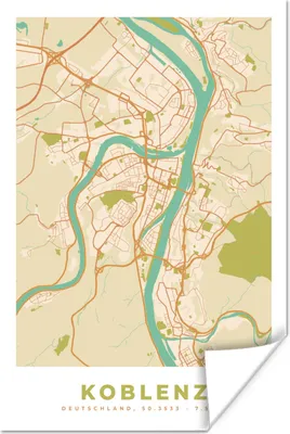 Produktbild von MuchoWow® Poster Koblenz - Karte - Stadtplan - Vintage 40x60 cm - Plakate für die Wand - Poster Babyzimmer