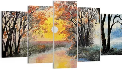 Produktbild von Bild auf Leinwand - Leinwandbild - 5 Teile - Fluss Sonne Bäume - 160x85cm - Wand Bild - Wanddeko - Wandbilder - Leinwanddruck - Bilder - Wanddekoration - Leinwand bilder - Wandbild - EA160x85-4190