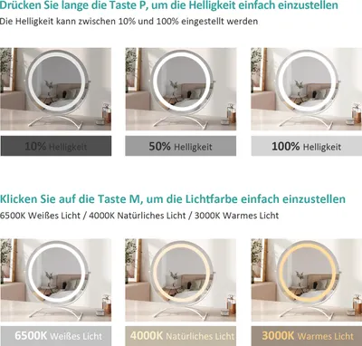 Obrázek produktu pro Zrcátko na líčení EMKE s osvětlením, hollywoodské zrcátko se 3 barvami světla, chytré dotykové ovládání, zrcátko na líčení se světlem otočným o 360°, nastavitelným jasem a paměťovou funkcí (Φ400 mm, bílé)