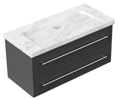 Produktbild von Badmöbel Marmor Carrara White Damo 100 cm ohne Hahnloch SoftClose anthrazit : Anthrazit Varianten: Anthrazit
