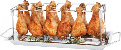 Image de Support pour cuisses de poulet bremermann pour 12 cuisses ou ailes de poulet, en acier inoxydable, pliable (avec lèchefrite)
