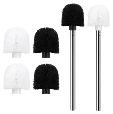 Productafbeelding van Toiletborstel - Reserveborstelkoppen met roestvrijstalen handvat - 6 x borstelkoppen van 8 cm diameter en 2 x roestvrijstalen handvatten