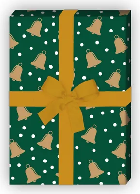 Produktbild von Schönes Winter Weihnachtspapier mit Glocken und Schneeflocken, grün - G9867, 32 x 48cm