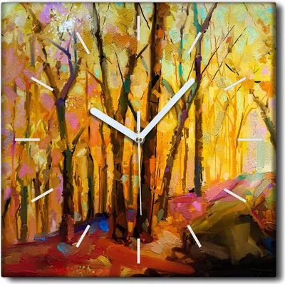 Produktbild von Coloray Uhr auf Leinwand 30x30 cm Wand Uhr Dekoration Wohnzimmer Segeltuch weiße Zeiger -Landschaft von Herbstbäumen