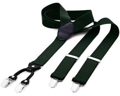 Produktbild von DonDon® Herren Hosenträger breit 3,5 cm - 4 Clips mit Leder in Y-Form - elastisch und längenverstellbar grün