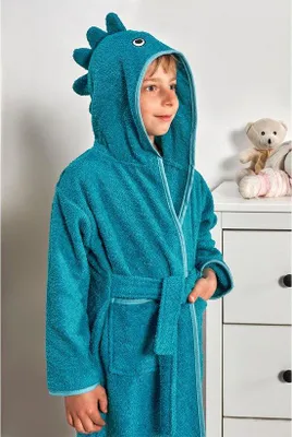 Produktbild von Teksmoda Kinderbademantel mit Kapuze Dino Donkergroen 122 cm