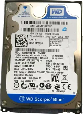 Produktbild von WD Scorpio Blue Festplatte - 2,5" - 80 GB - SATA (SATA/300) - 5400U/Min - Hot-Swap