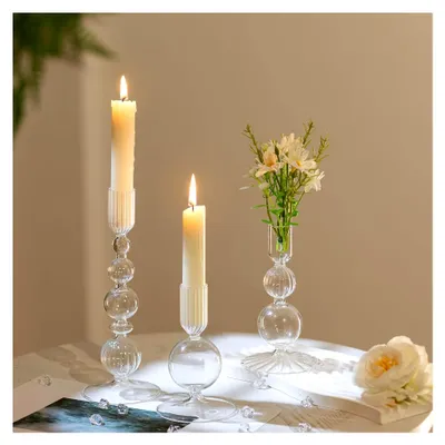 Produktbild von Kerzenständer aus Glas für Stabkerzen: Deko für Tisch, 3er Set