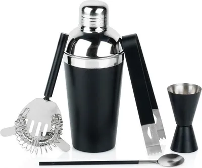 Image de Ensemble de bar avec shaker, acier, noir, 5 pièces.