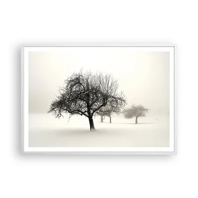 Produktbild von Gerahmtes Poster - Weißer Rahmen - Bäume Schnee Nebel - 100x70 cm - Wand Bild - Wanddeko - Wandbilder - Kunstposter - Wandposter - Bilderrahmen - Bilder - Kunstdruck - Wandbild - P2WAA100x70-4136