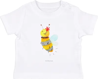 Produktbild von Mr. & Mrs. Panda  T-Shirt Biene Blume 0. - 6. Monat - Weiß - Geschenk, Baby Kurzarmshirt, Kleinkind Shirt, Babyshirt