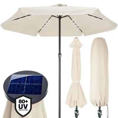 Immagine prodotto di Kingsleeve Ombrellone da Giardino con LED Ø330cm Parasole Rotondo Inclinabile Protezione UV 80+ con Manovella Crema