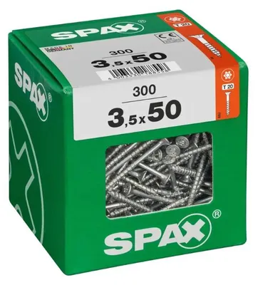 Immagine prodotto di Vite universale SPAX, 3,5 x 50 mm, 300 pezzi, parzialmente filettata, testa svasata, T-STAR plus T20, 4CUT, WIROX - 4191010350496