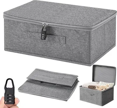 Obrázok produktu pre Úložná organizérska krabica s vekom a uchami vrátane zámku – látková organizérska krabica 30x20x14 cm – sivá – oblečenie, hračky, knihy – organizér do skrine – úložná krabica s vekom