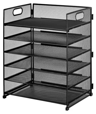 Produktbild von Metall Schreibtisch Ablagefächer, 6 Fächer für A4 Dokumente, Schwarz, Organizer mit Griff, 32x23x40cm