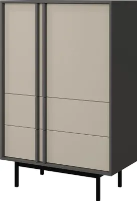 Produktbild von MIRJAN24 Standregal Alsy 2S2D REG 5, Standregal mit zwei Drehtüren und zwei Schubladen, Schwarze Metallfüße (Farbe: Anthrazit / Hellbeige)