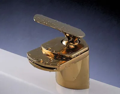 Immagine prodotto di Rubinetto per lavabo a cascata, finitura oro | Rubinetto da bagno | Miscelatore per lavabo | Rubinetto per lavabo
